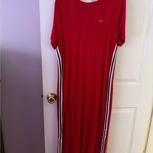 Tommy Hilfiger Red Maxi Dress with Side Stripe Detail